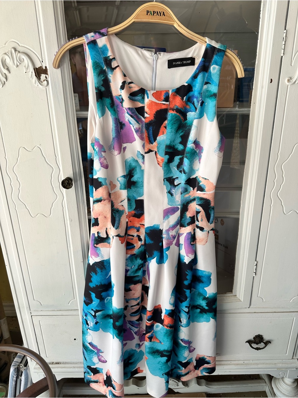 Ivanka Trump White Multicolor Floral Midi Dress